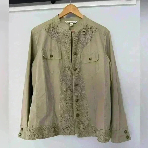 Tantrums Green utility jacket with lace trim medium‎ - Picture 2 of 7